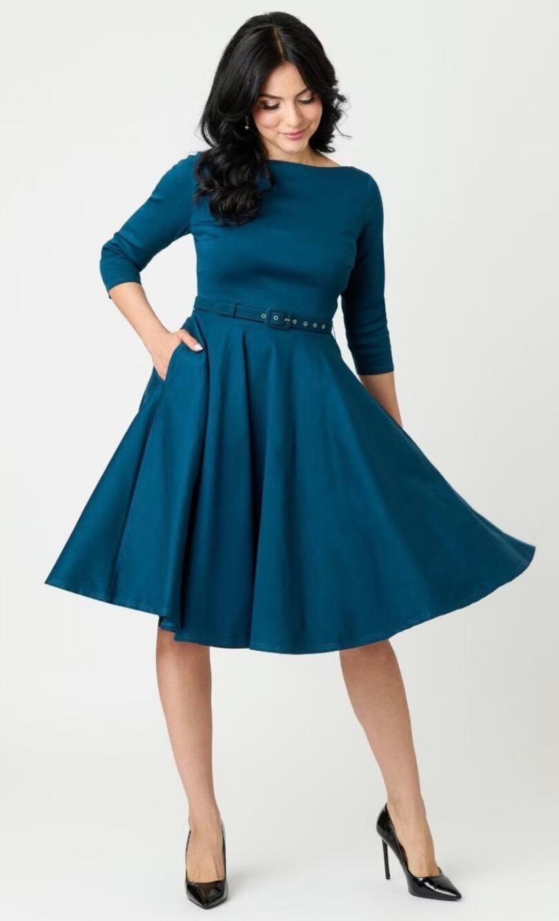 Unique Vintage 1950’s Dark Teal Devon Stretch Swing Dress 2X 18 NWT